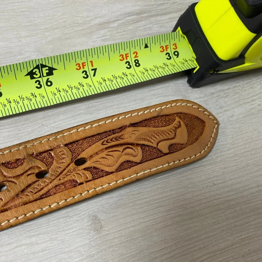 Larry Mahan Men Tan Leather Tooled Western Belt 36 Vintage Cowboy Country USA
